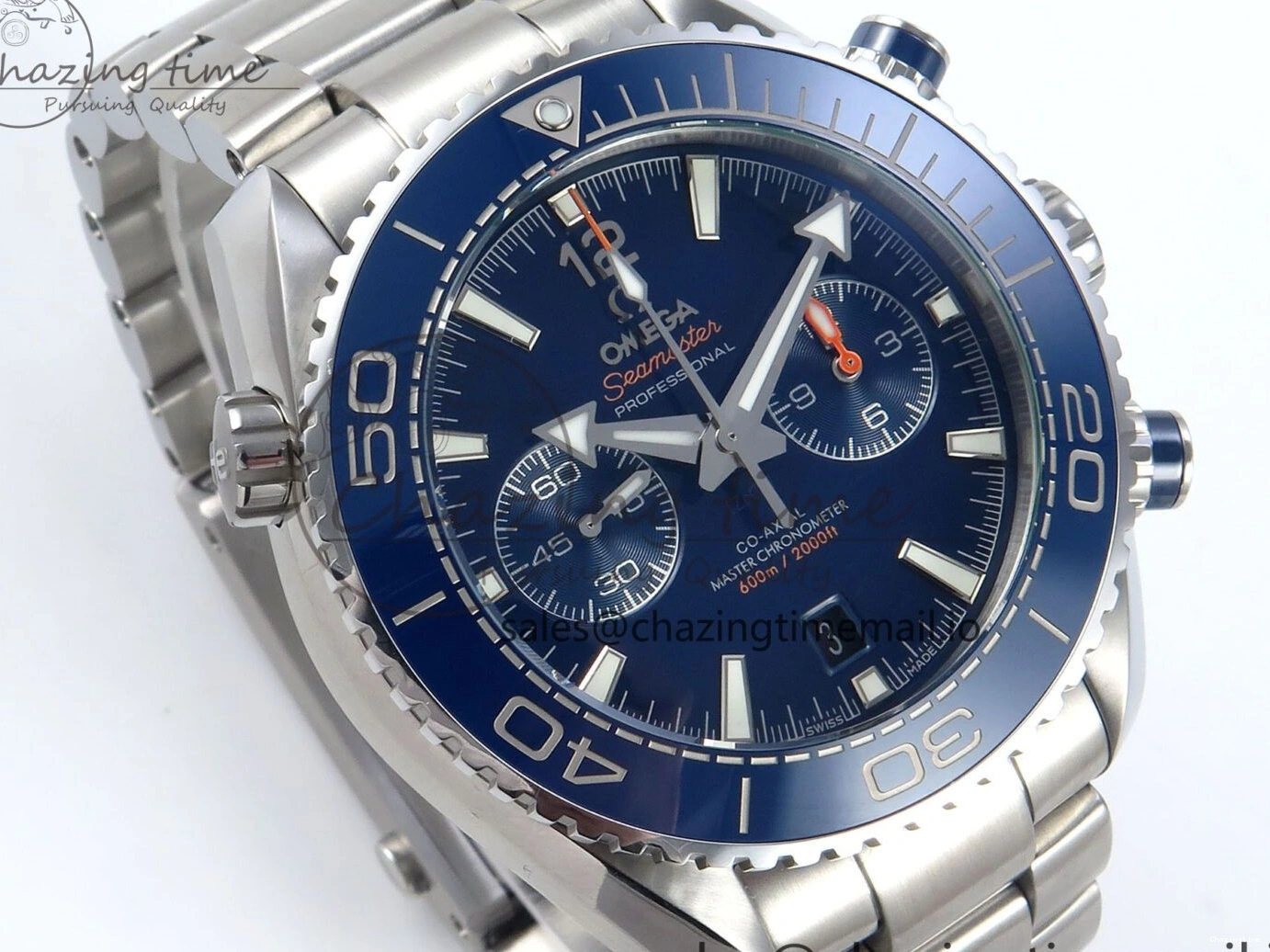 0117 Planet Ocean Master Chronometer 600M 45.5mm SS SCF 1:1 Best Edition Blue Bezel Blue Dial on SS Bracelet A9900 Super Clone Lightweight 7676